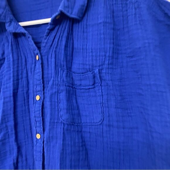 Old navy royal blue muslin gauze cotton button front Top blouse oversized crop M - Picture 4 of 9